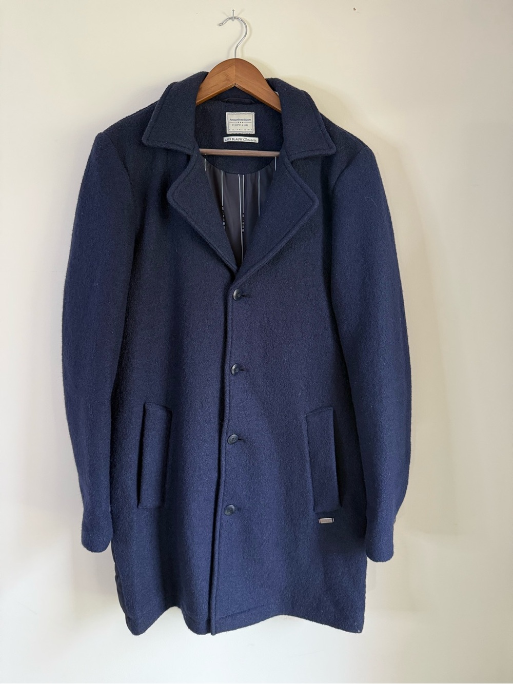 Scotch & Soda Women's Navy Boiled Wool Pea Coat with Puffer Back
